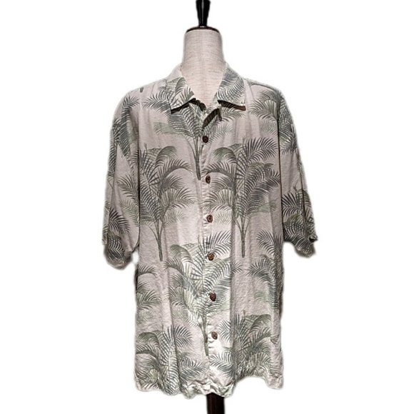Tommy Bahama Jacquard Silk Palm Print Button Shirt - Picture 1 of 11